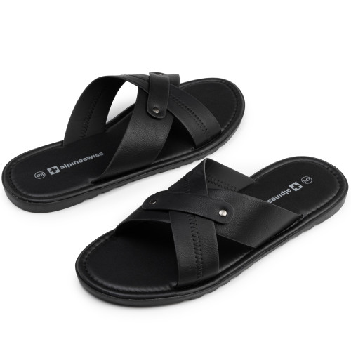 Alpine Swiss Saul Mens Vegan Leather Slide Sandals Dressy Indoor